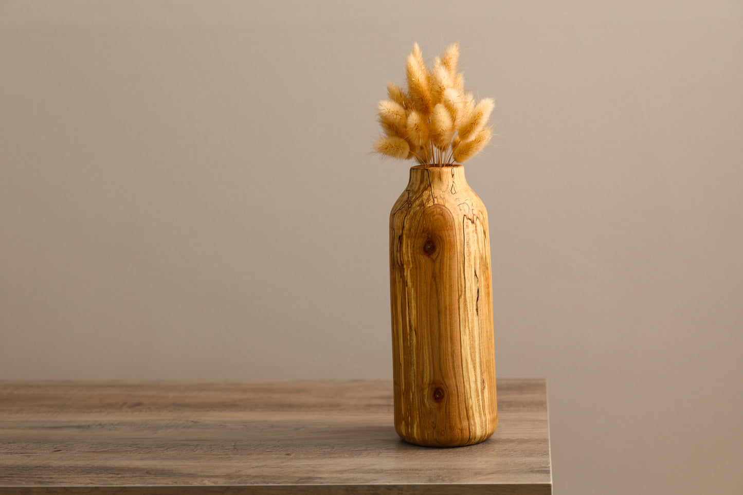 Wood turned spalted maple dry floral vase.