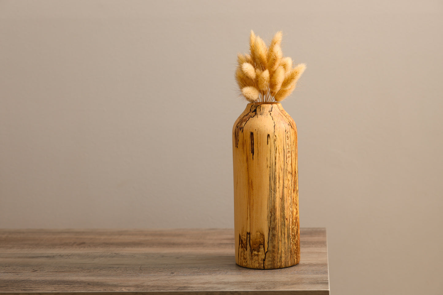 Wood turned spalted maple dry floral vase.