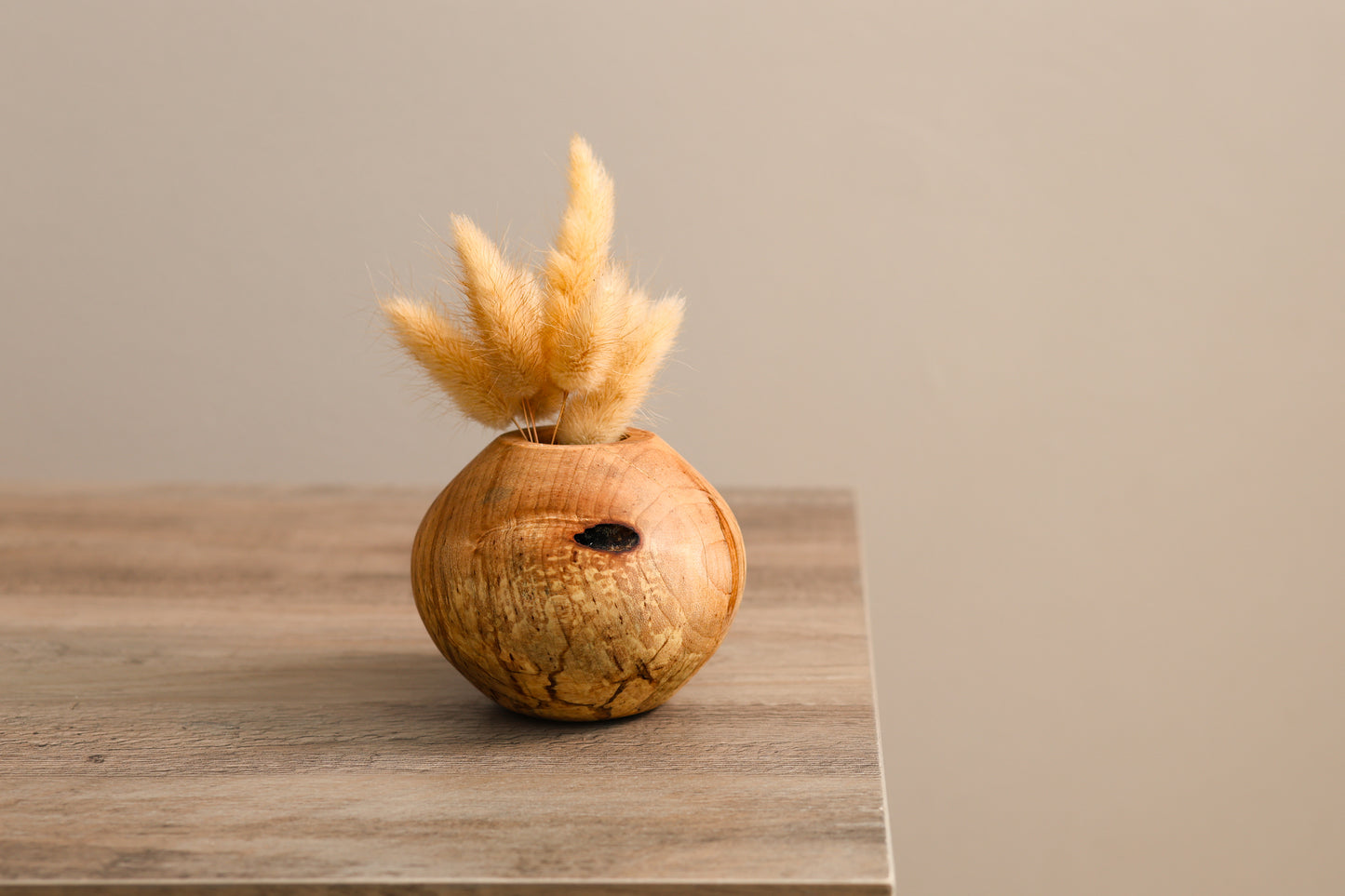 Wood turned short spalted maple hollow form.